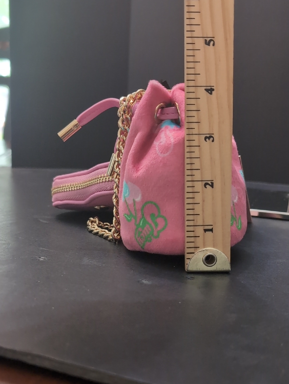 NWT,Juicy Couture Velour Micro Bag And Pouch Set In Pink with Cherry Print. - Picture 11 of 11